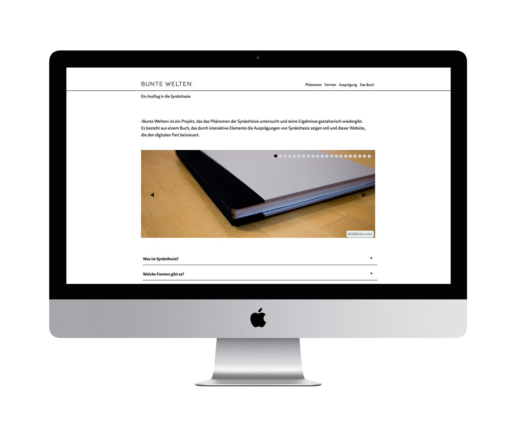 Webdesign und Website-Programmierung über ein interaktives Buch über Synästhesie