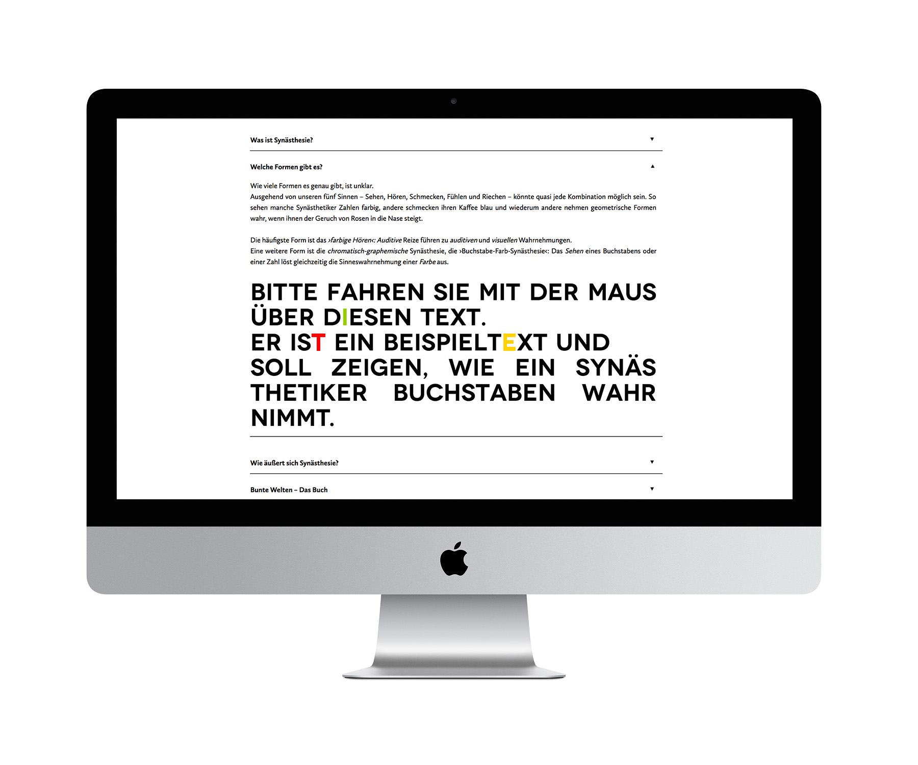 Webdesign und Website-Programmierung über ein interaktives Buch über Synästhesie