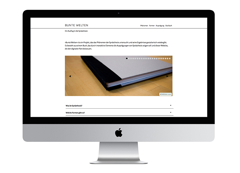 Webdesign und Website-Programmierung über ein interaktives Buch über Synästhesie