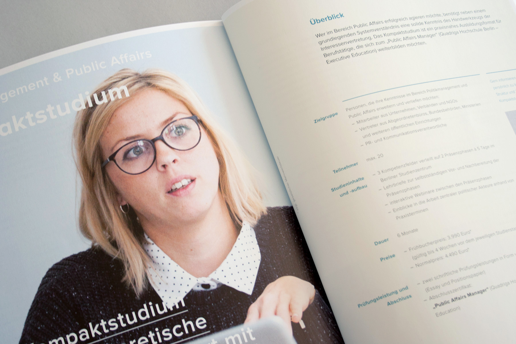 Übersichtsseite in der Programmbroschüre des Themenfeldes Politikmanagement der Deutschen Presseakademie