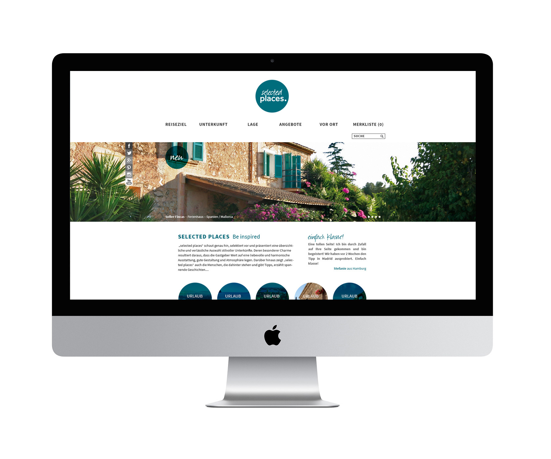 Webdesign Entwurf für das Reiseportal selected-places.de, Startseite